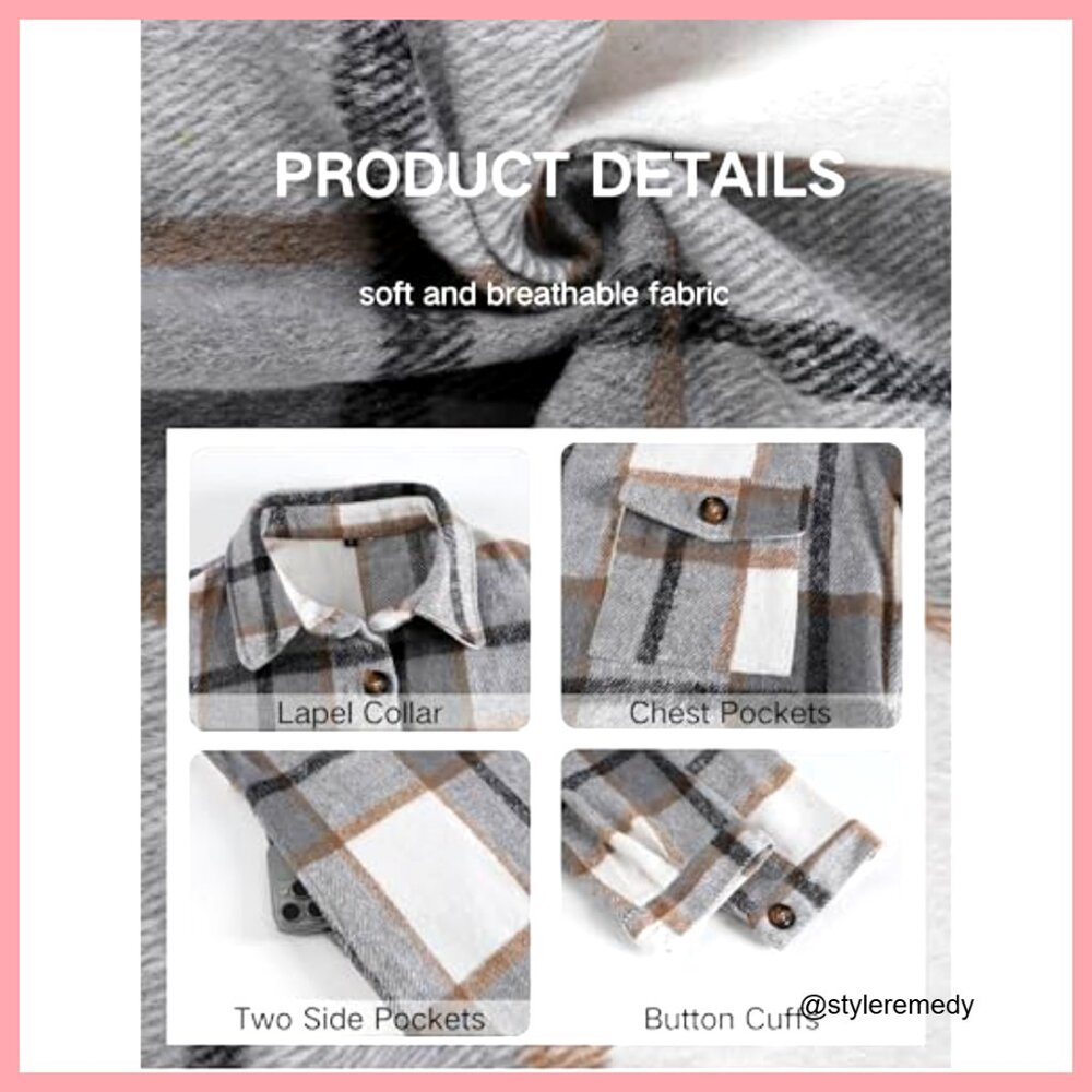 Long Flannel Plaid Shacket Jacket Button Down Tre… - image 5